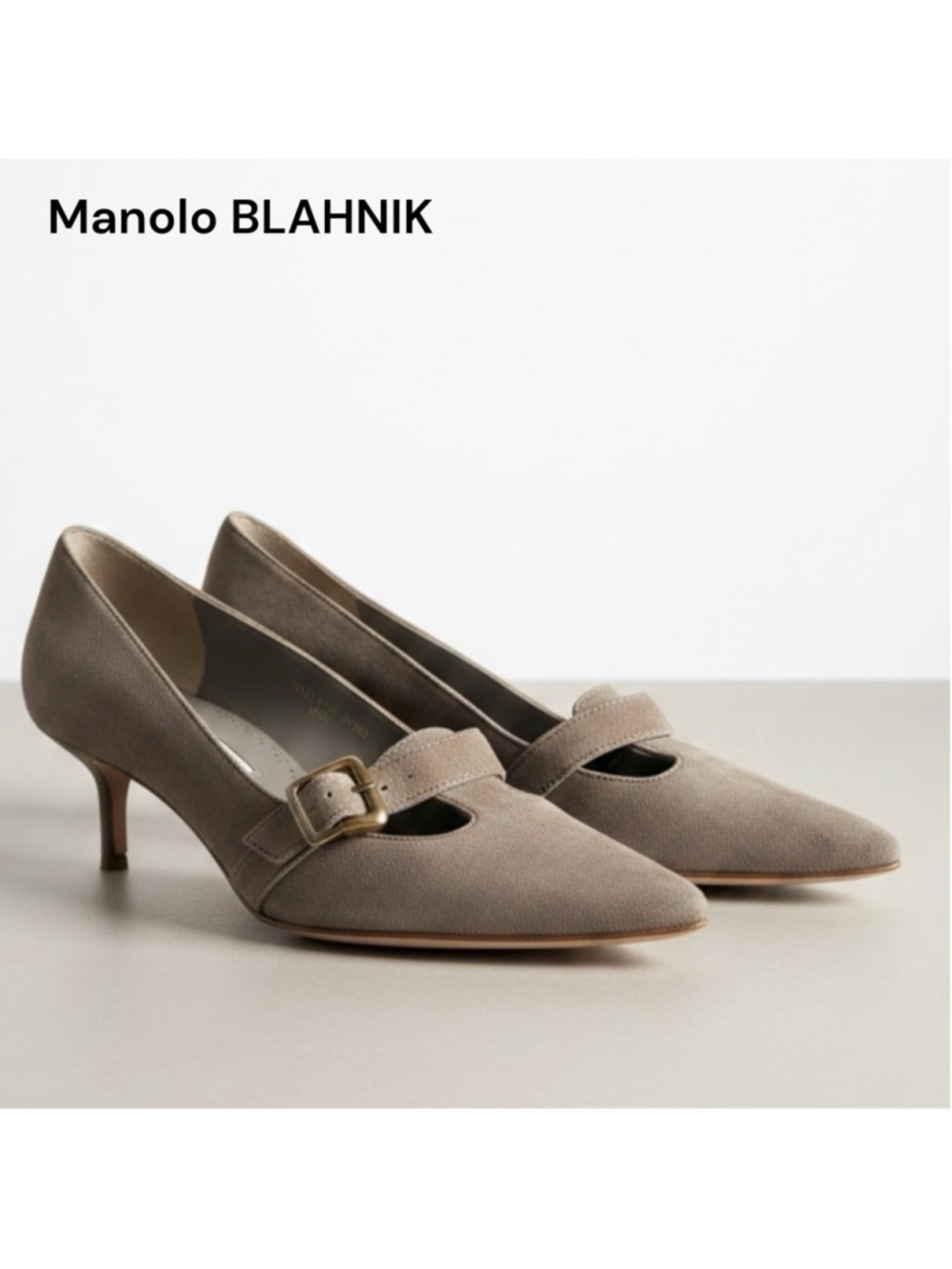 Manolo Blahnik Taupe Suede Kitten Heel Pumps Shoes 5.5